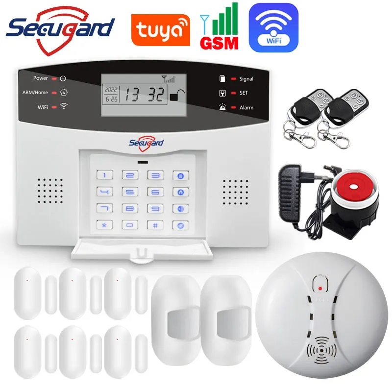 

Tuya WiFi GSM Home Alarm System LCD Screen 433MHz Wireless Wired Sensor Smart House Security Burglar Host Support Alexa Google