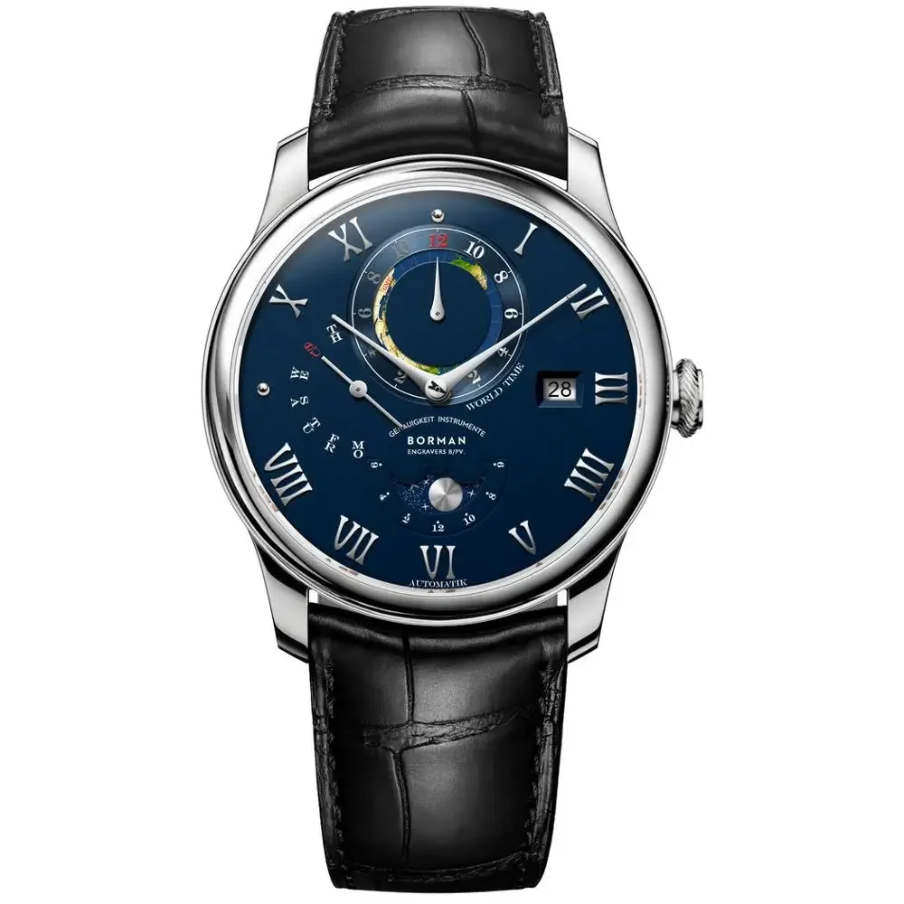 بورمان موضة ساعات رجالي ساعة أوتوماتيكية للرجال ساعات المعصم الميكانيكية الرياح الذاتية الياقوت مرآة ساعة الأسبوع ، الشهر ، التاريخ #1
