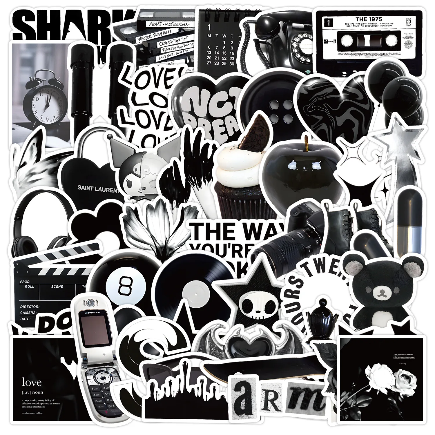 

50Pcs Ins Style Cute Stickers Black White Simple Decals Decoration DIY Phone Notebook Suitcase Laptop Fridge Wall Sticker