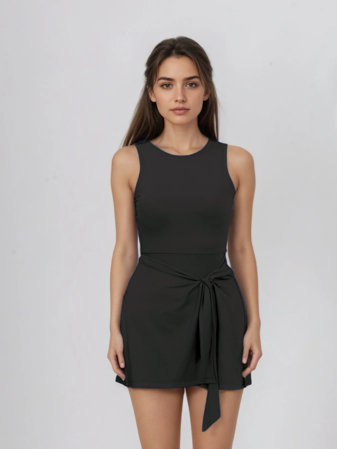 Women's Sleeveless Fit - and - Flare Workout Dress, Built - in Bra & Tie - Waist, Perfect for Tennis & Gym