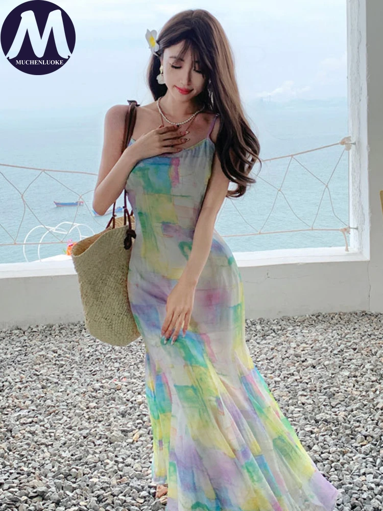 

Elegant Dresses for Women Summer New Sleeveless Suspender Backless Dress Fashionable Slim Fit Women's Beach Vacation Dresses