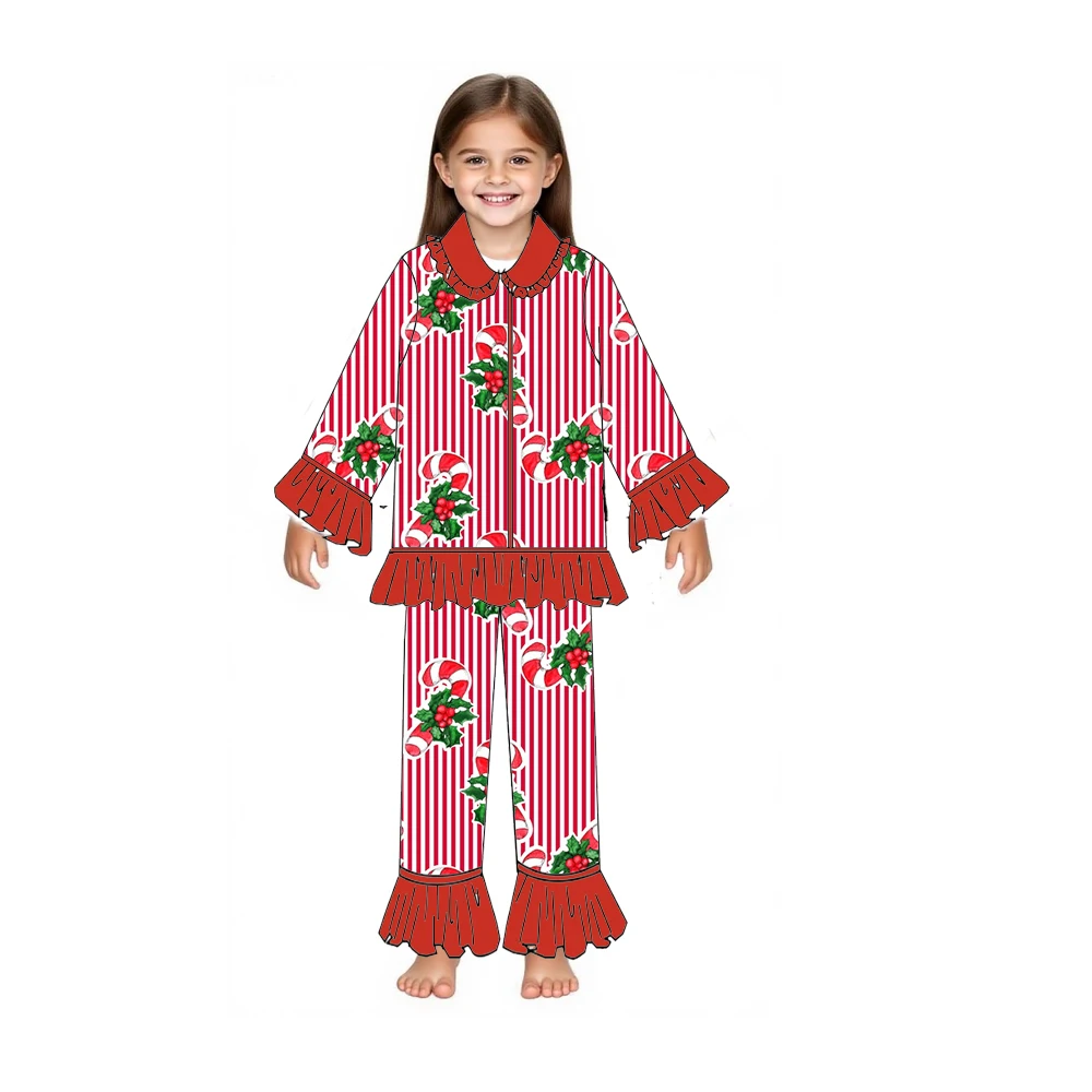 

Wholesale Christmas Pajamas Kids Christmas Tree Fabric Long Sleeve Sleepwear Children's Boutique Clothes
