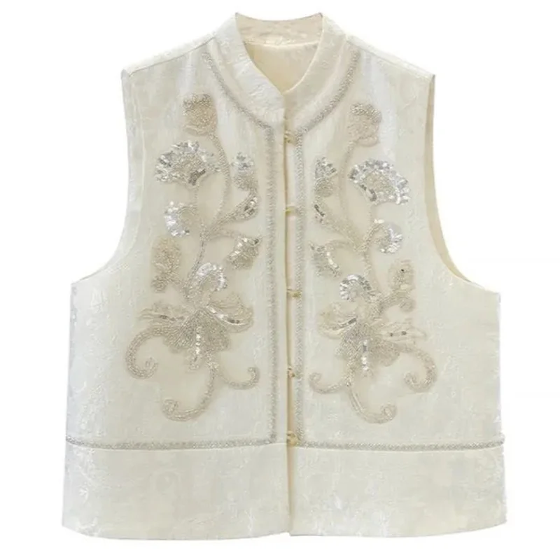 الراقية فام التطريز سترة أبلى الربيع الصيف النساء بلون صدرية معطف السيدات مسمار حبة بريق جاكيت بلا إكمام