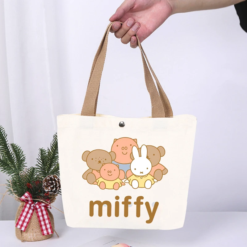 

Милые сумки-тоуты Miffy для женщин, новые холщовые сумки с аниме-кроликами, сумки для покупок и путешествий для девочек, школьные сумки для студентов, подарок, горячие продажи