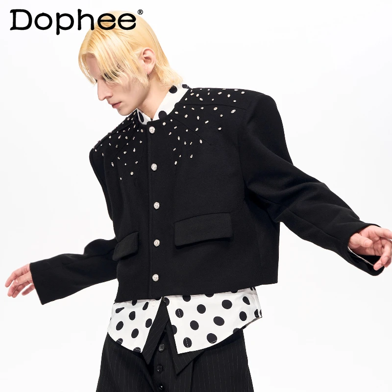 

Men's 2025 Autumn Winter New Small Fragrant Jackets High-end Hand-stitched Rhinestone Men's Trendy Coats Padded Shoulder Jackets