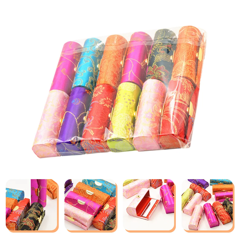 12pcs Floral Lipstick Cases Holders Vintage Embroidered Cosmetics Storage Cases with Mirror Makeup Travel Tubes Organizer Bag