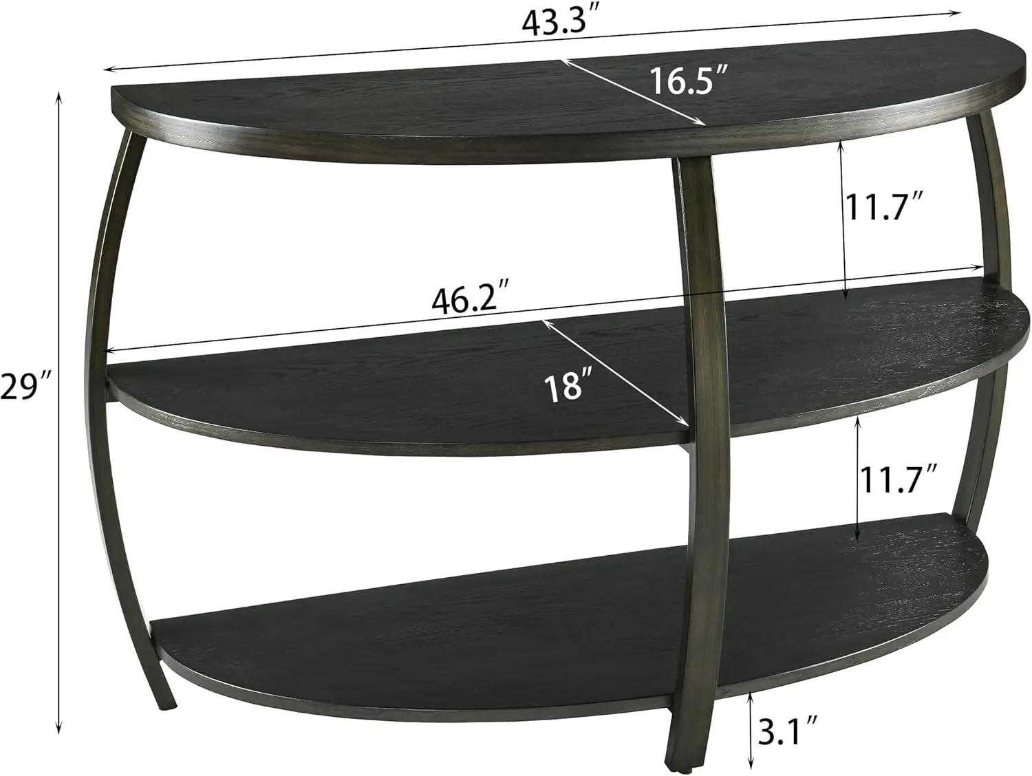 Drum Entryway Table Console Table For Living Room, Mid Century Living Room Sofa Table Half-Moon Hallway Table With Storage,