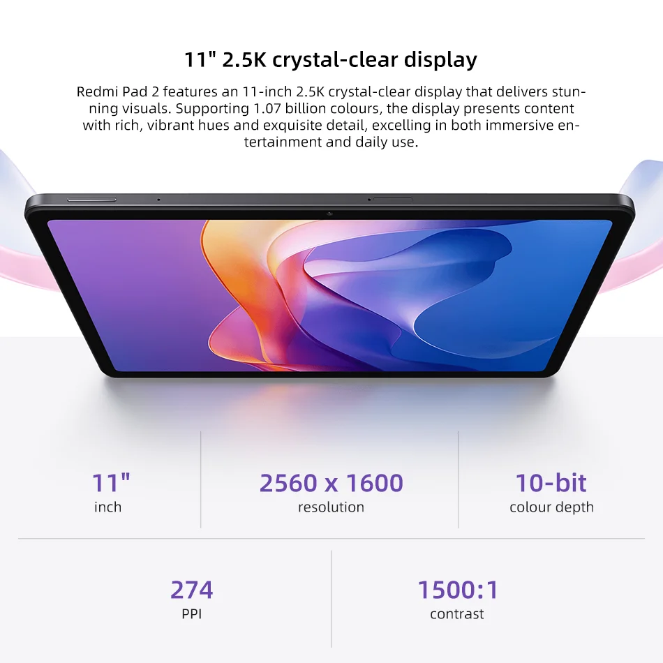 GLOBAL VERSION XIAOMI REDMI PAD 2 ألواح 128GB/256GB 11"2.5K 90HZ عرض MTK HELIO G100-ULTRA 9000MAH بطارية DOLBY ATMOS.