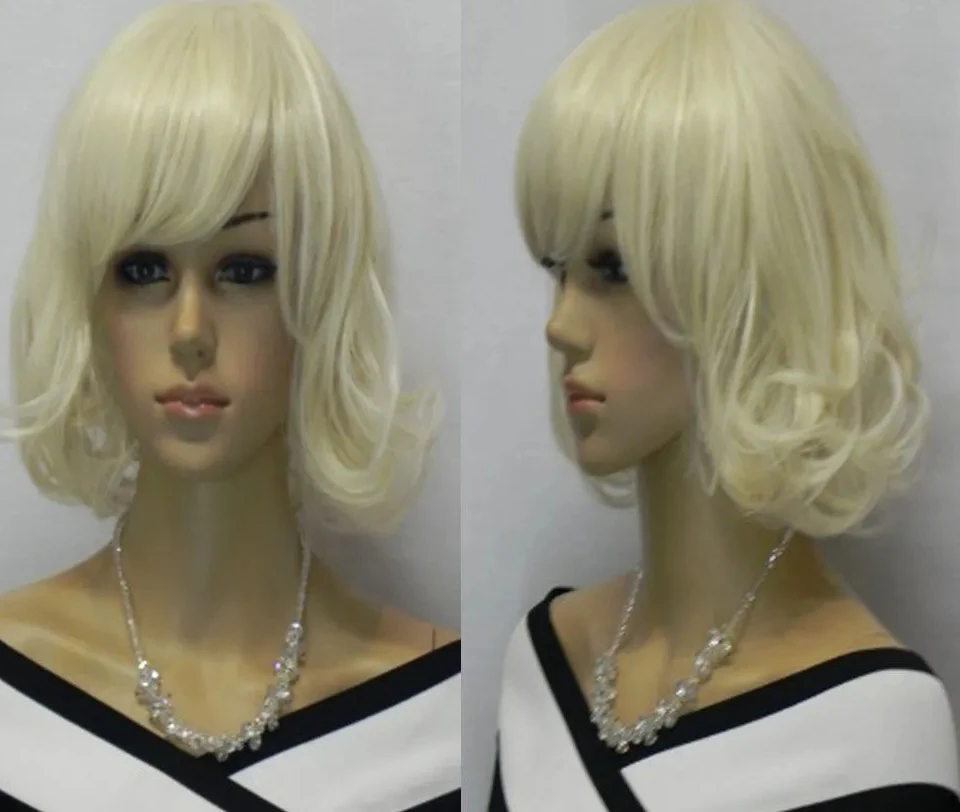 free shipping Charm Short Platinum-Blonde Curly Women's/Girl Cosplay Wig