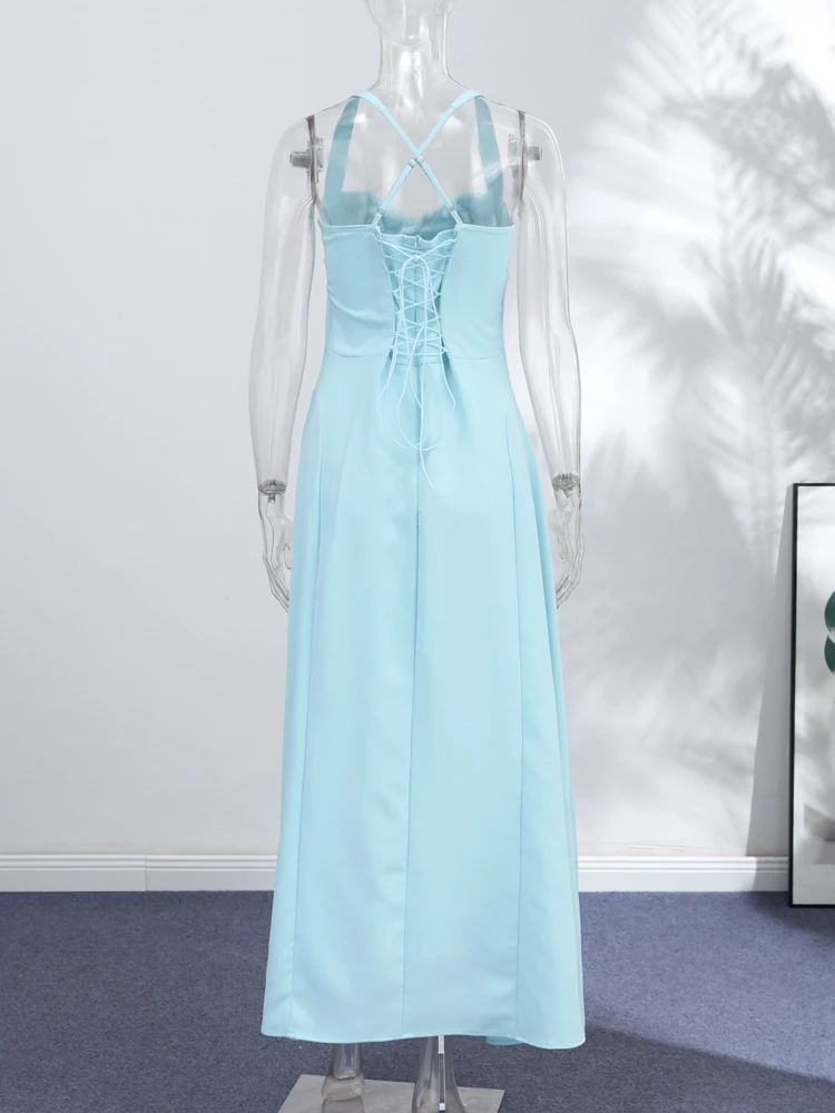 Tailliertes Rückenfreies A-Linien-Slip-Kleid für Damen, Sexy Trägerloses Ärmelloses Kleid mit Weitem Rock, Schlankes Party- und Abendkleid, Neue Vestidos – Detail 4