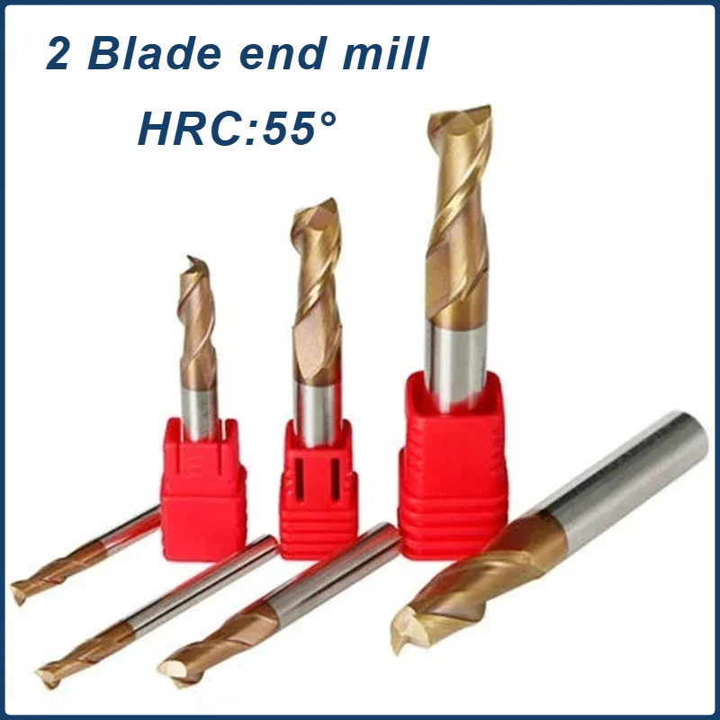 

NEW HRC55 2 Flute end milling cutter 1.5mm 1~20mm 2mm 4mm 6mm 8mm 12mm 16mm 18mm CNC carbide metal router bit milling cutter