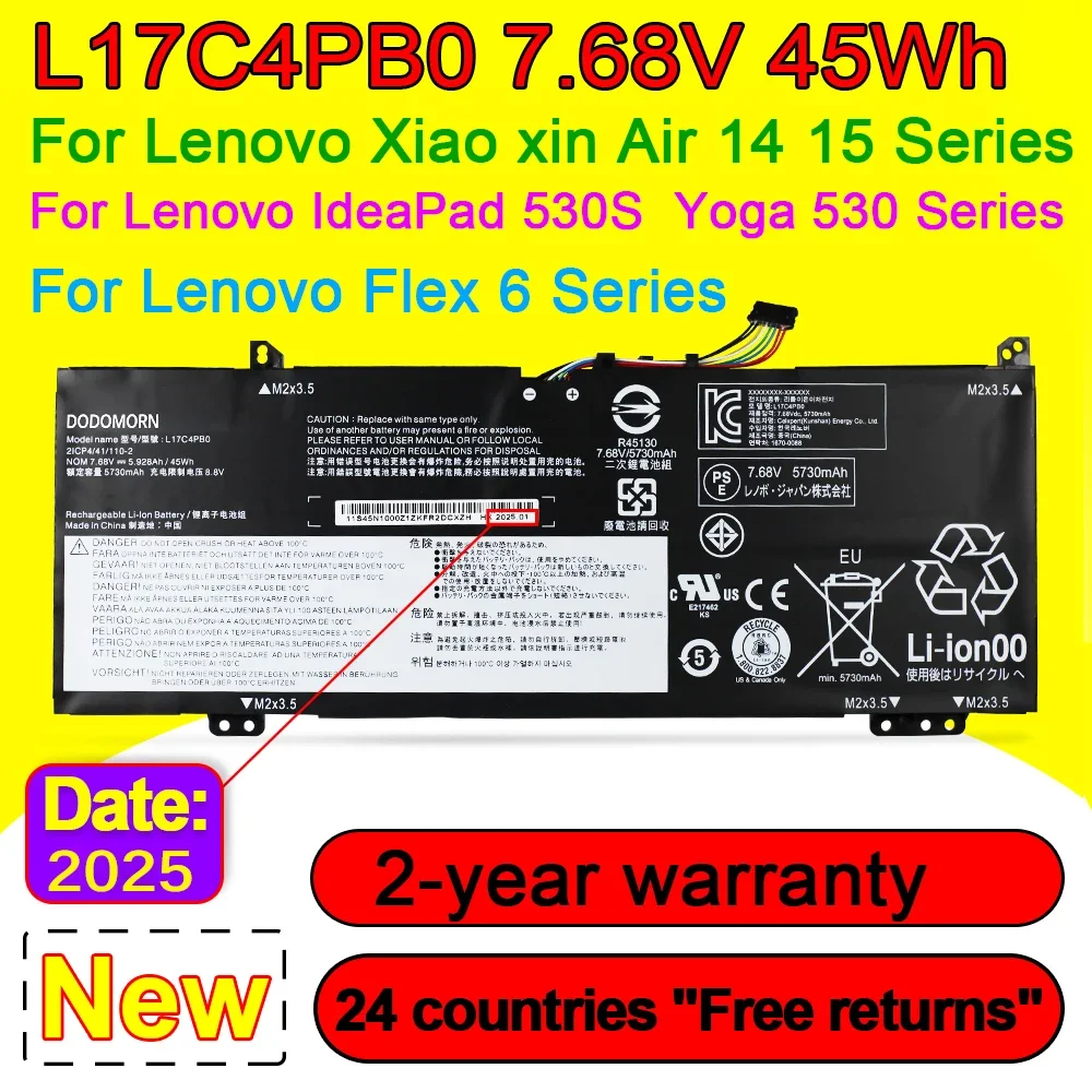 L17C4PB0 Notebook Battery for Lenovo Xiaoxin14 ARR 14IKBR 530s-14IKB 15ARR 15IKBR 530s-15IKB YOGA 530-14IKB L17M4PB0 L17C4PB2