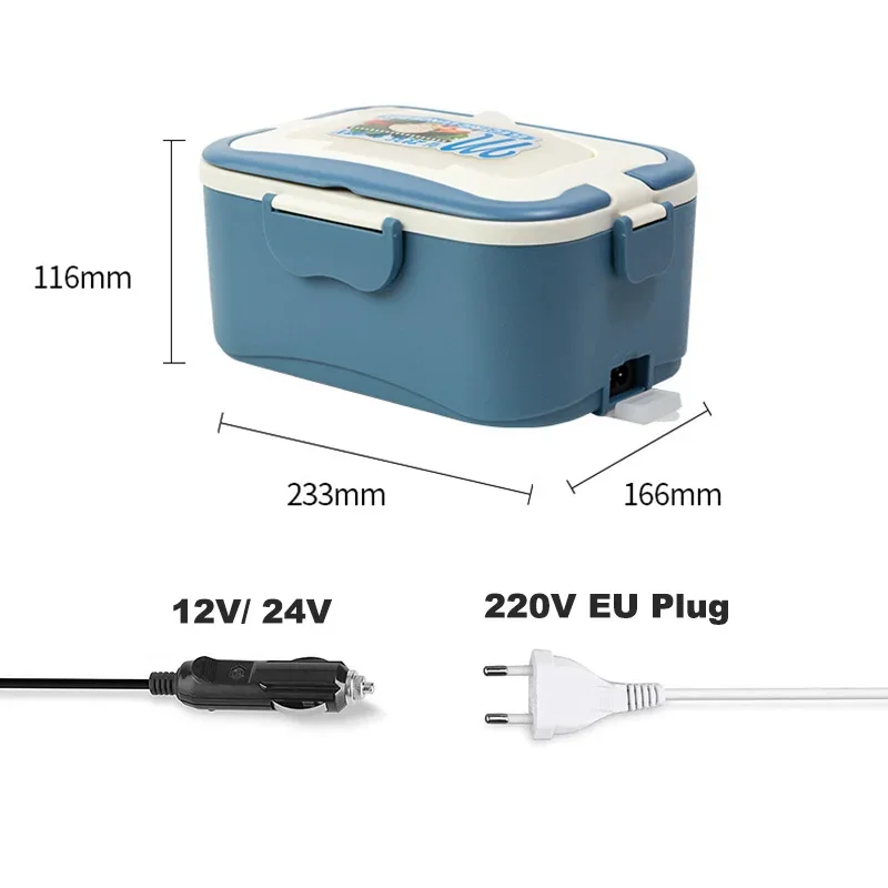 220V 12V 24V Stainless Steel Electric Lunch Box Food Heater Car Truck EU Plug Picnic Office Food Warmer Heated Container Set