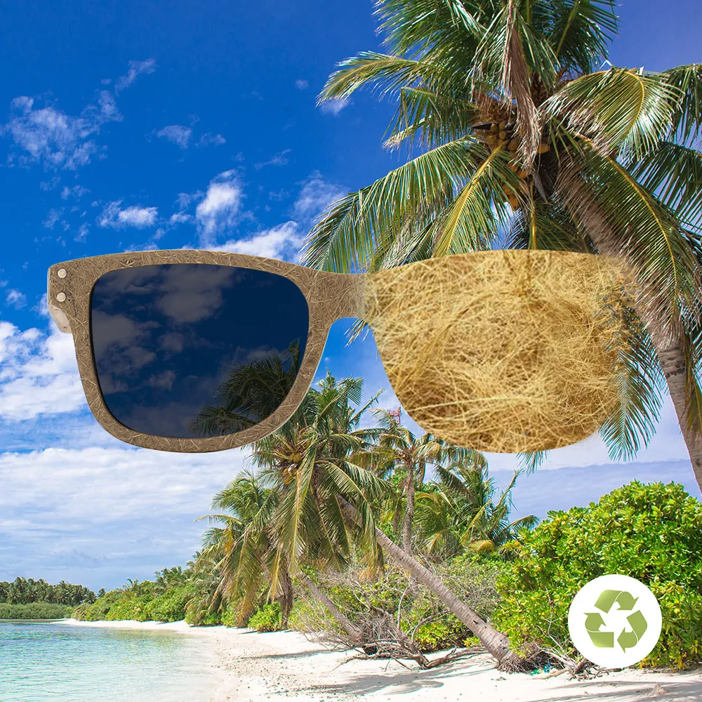 XSW Brand Coconut Fiber Sunglasses Eco-friendly  New Wood,Made  Polarized UV400 Protection Natural Degradation Red Glasses 3835
