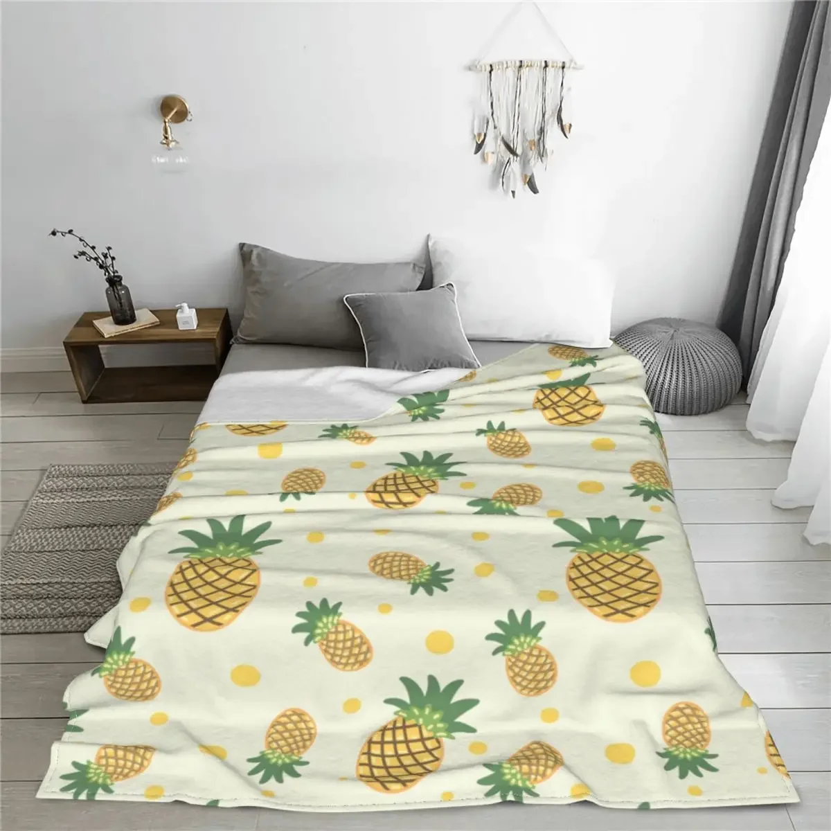 Mantas tejidas con diseño de frutas y piñas frescas, mantas ultrasuaves de terciopelo para dormitorio, sofá, colcha