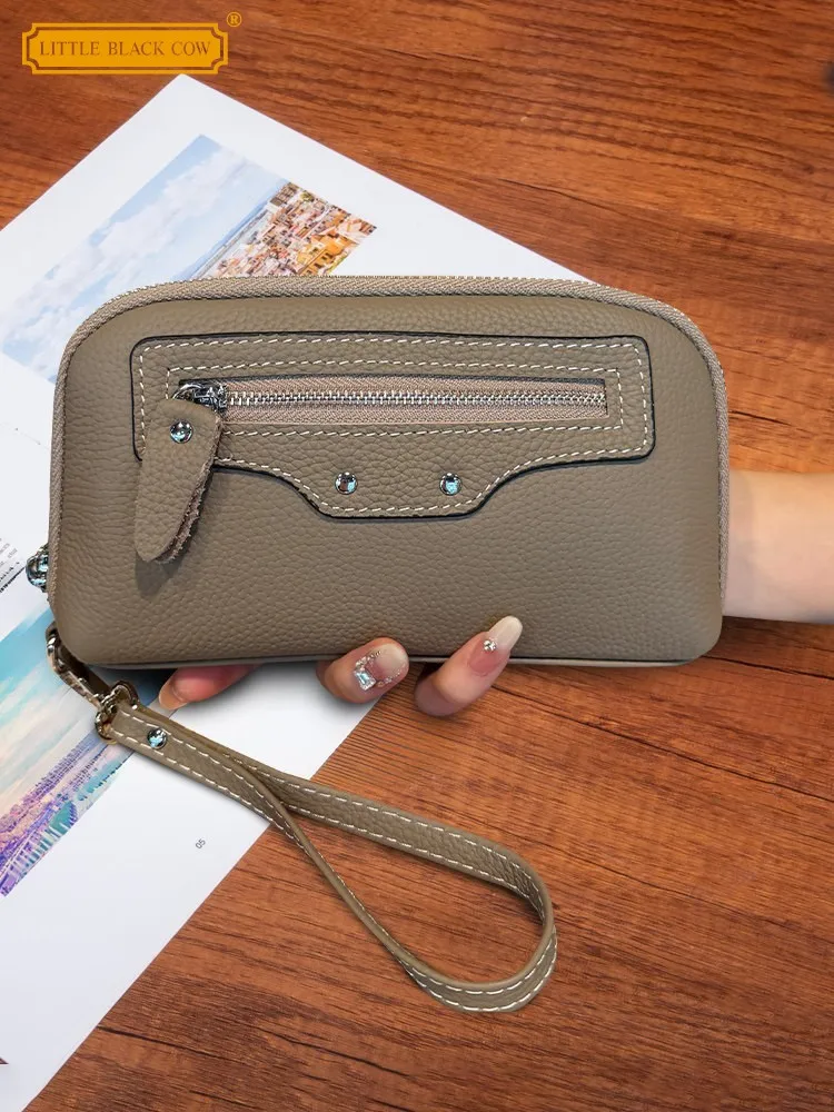 women-cowhide-genuine-leather-long-wallet-new-casual-clutch-bag-solid-color-designer-zipper-large-capacity-office-ladies-purse