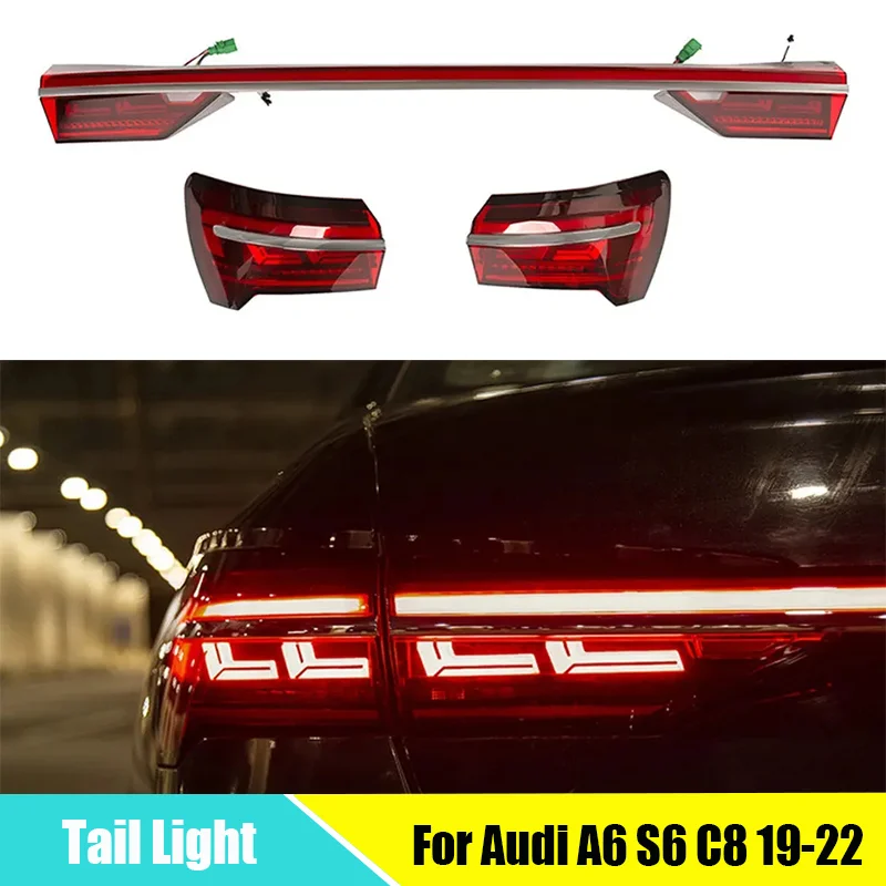 Taillight For Audi A6 S6 C8 2019-2022 LED Through Taillight Rear Fog Lamp Turn Signal Light Reverse Brake Tail Light Assembly