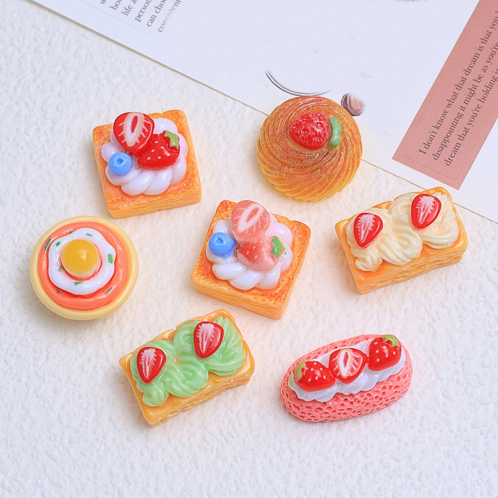 10PCS Creamy Strawberry Cake Series Miniature Flat Back Resin Cabochons For Hairpin Scrapbooking DIY Home Decor Craft Accessorie