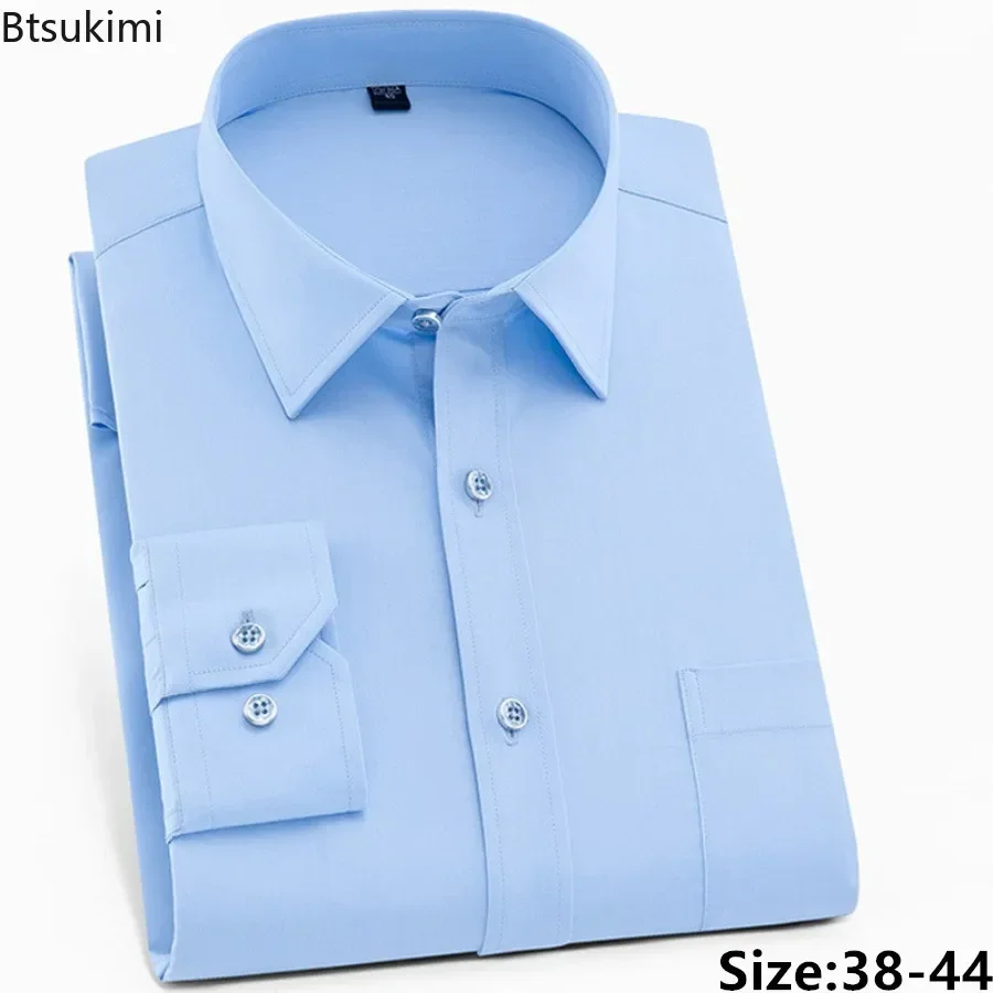 Camisa clásica de alta elasticidad para hombre, camisa básica informal de negocios a la moda, camisa lisa ajustada sin planchar, camisas formales para hombre