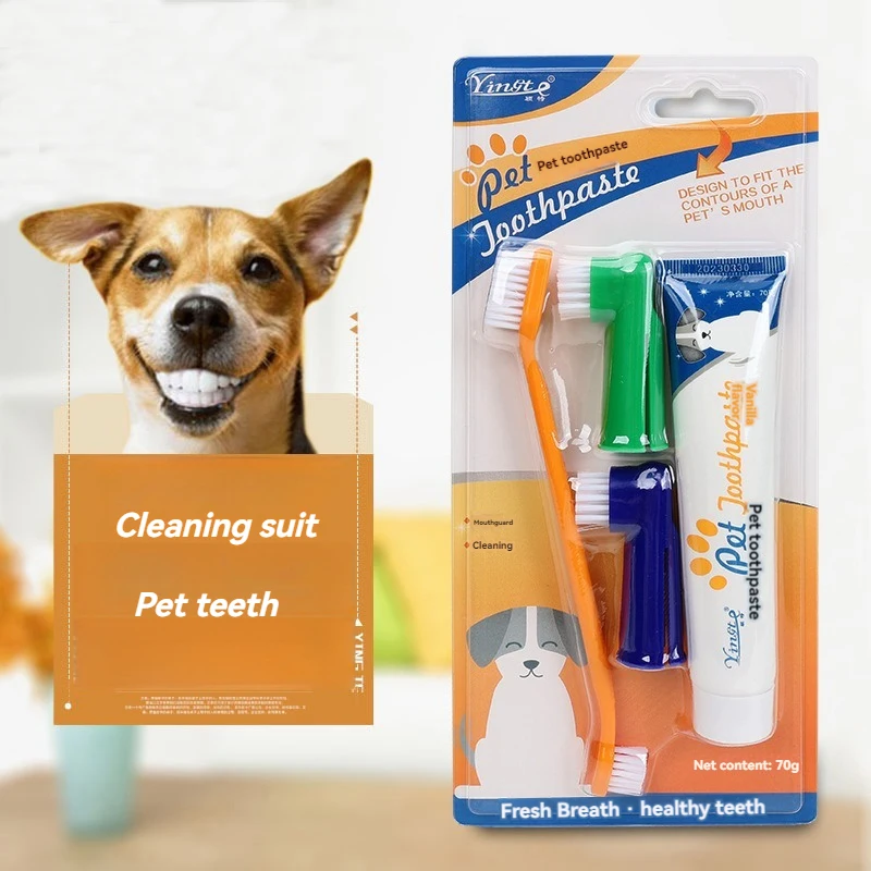 Pet Toothpaste Toothbrush Dog Cat Teeth Cleaning Dog Cat Fingertips Cat Dog Disposable Toothbrush Toothpaste Set