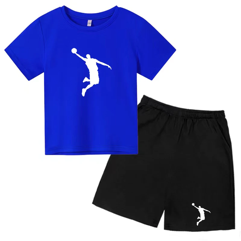 T-Shirt 3-12Y Kids Clothes Short Sleeve Top+Shorts 2P Boys Girls Toddler Basketball Star Print Sports Fashion Jogging Casual Set