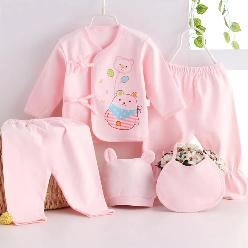 

5 Pcs/set Newborn Baby 0-3 Month Clothing Set Babies T-Shirt Pants Hat Boy Girl Clothes Cotton Set