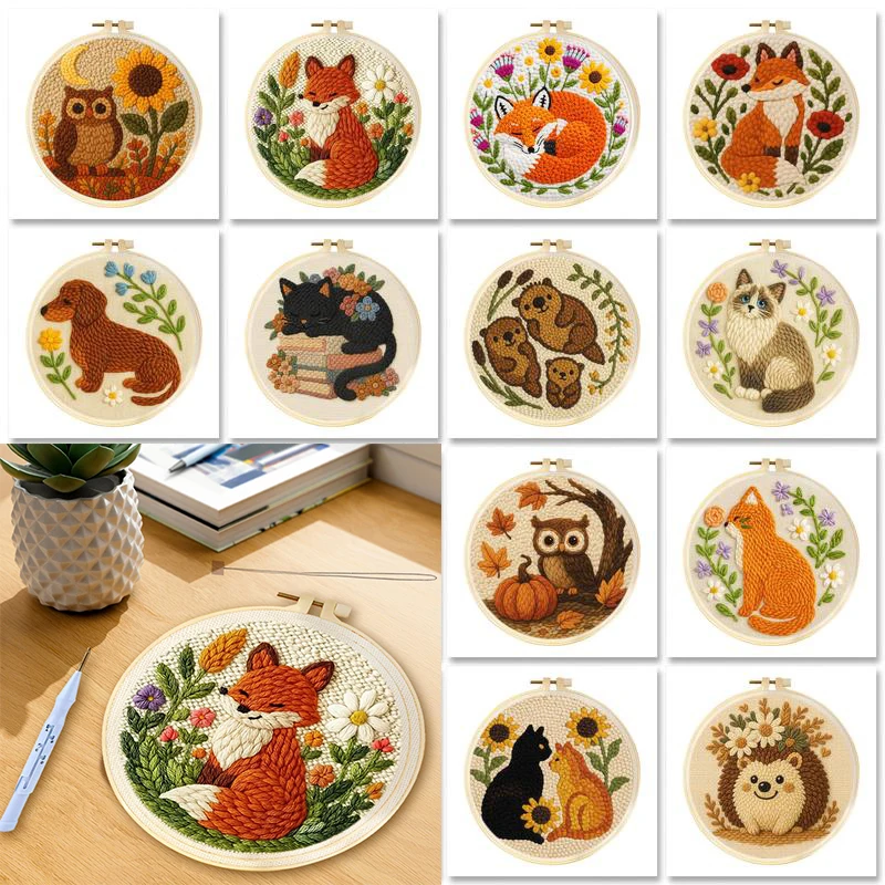 

GATYZTORY Punch Needle Embroidery Starter Kit Punch Needle Kits Fox Animal Pattern Embroidery Pen For Adults Kids Beginner