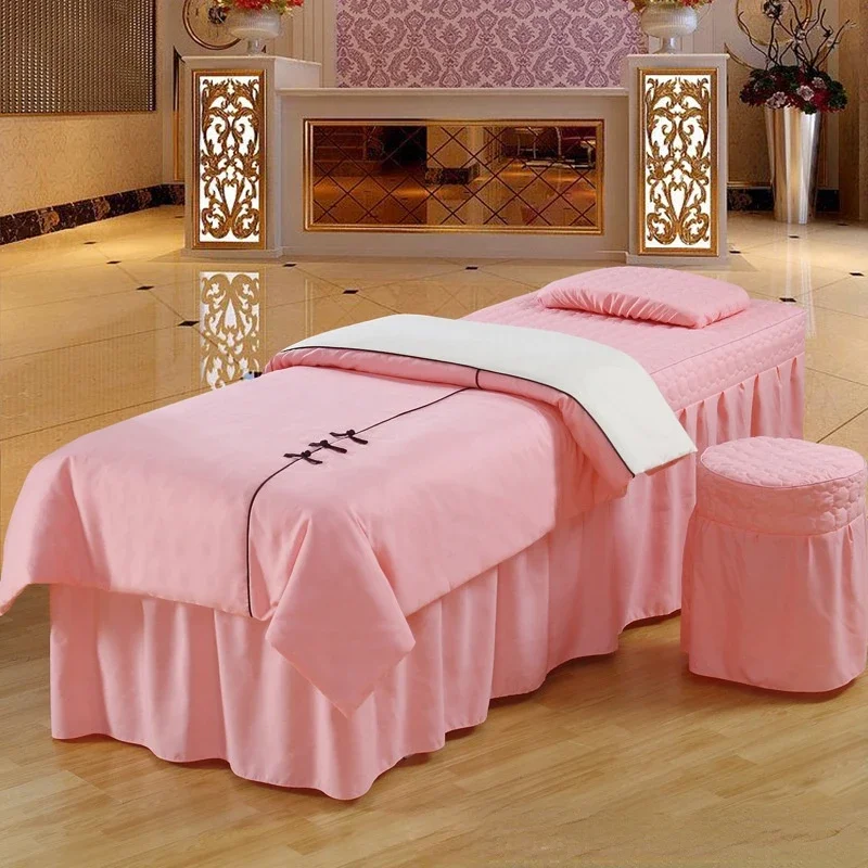 Button Beauty Salon 4Pcs Bedding Set Bedspread Tuina Massage Therapy Spa Bedskirt Pillowcase Duvet Cover Sets