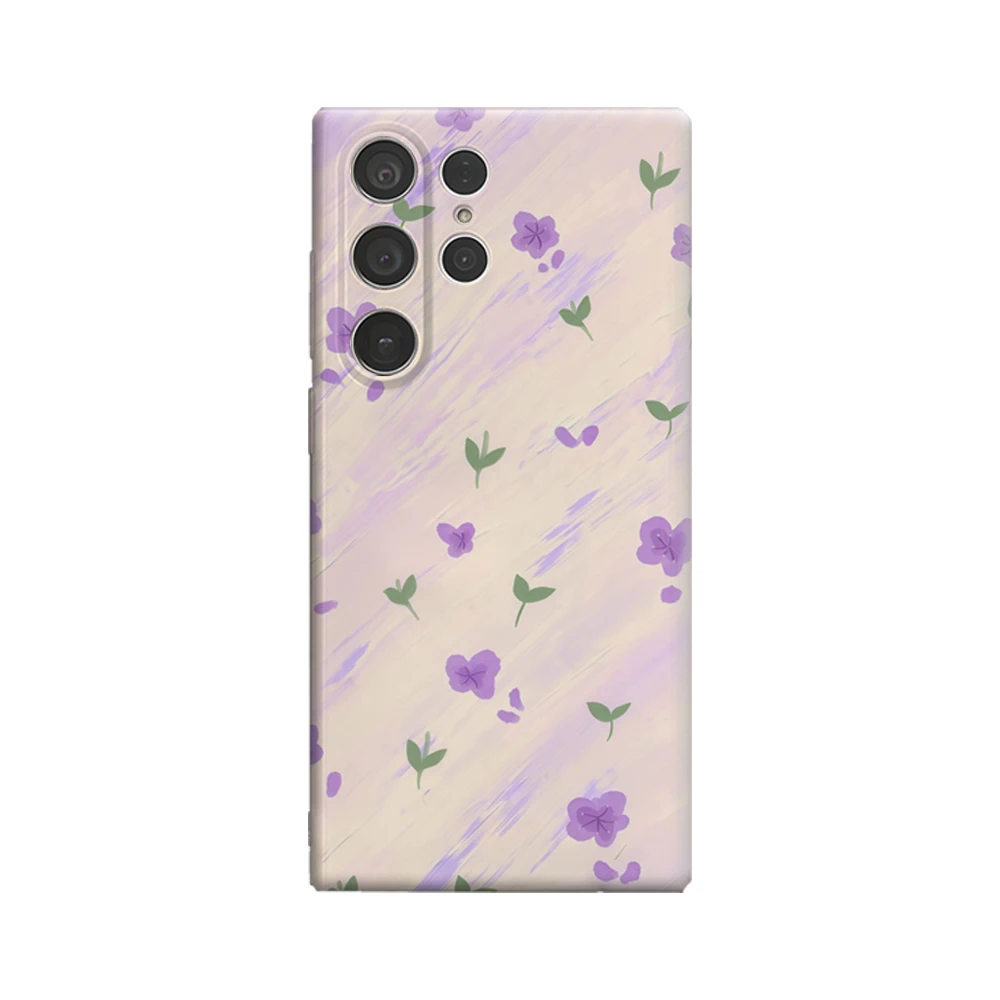 Handgezeichnete Lavendel-Handyhülle mit Blumenmuster für Samsung Galaxy S25 Ultra S24 S23 Ultra Plus, stoßfeste, doppellagige Rückseite
