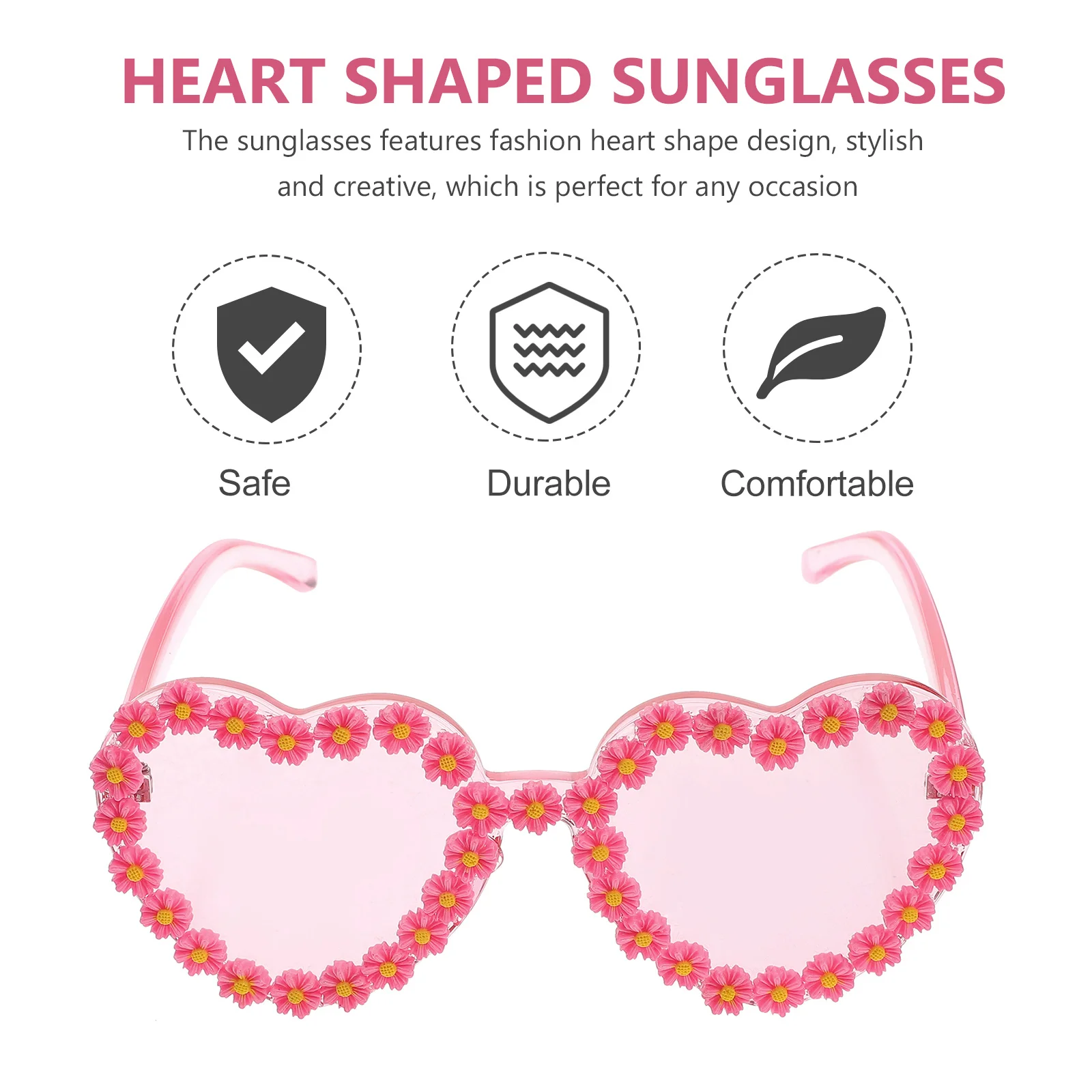 

1pc Heart Shaped Sunglasses For Women Fashion Pink Sun Glasses Daisy Decor Lightweight Uv Protection Summer Beach Party