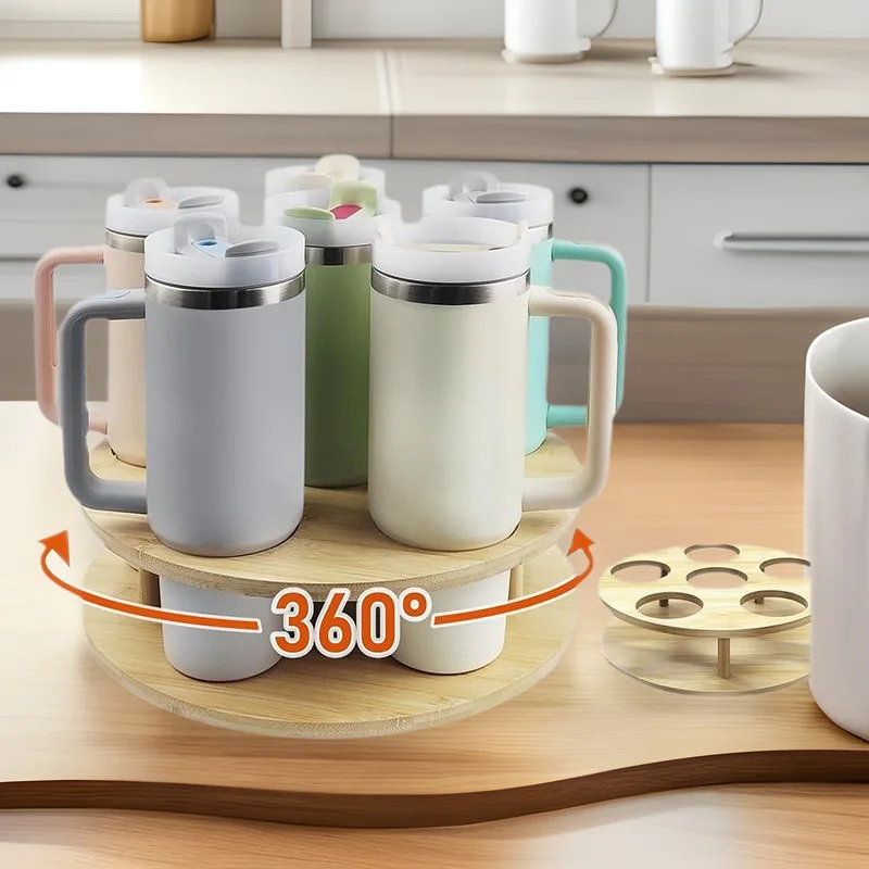 

Rotating Water Bottle Holder Wooden 360° Tumbler Organizer Modern Countertop Display Stand For Home Kitchen Office