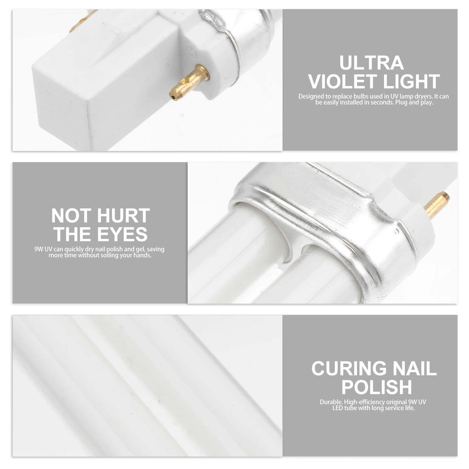 9W Uv LED Tube for Nail Art Dryer Lamp Replacement Gel Polish No Hand Stain Long Lifespan Professional Home Use Only