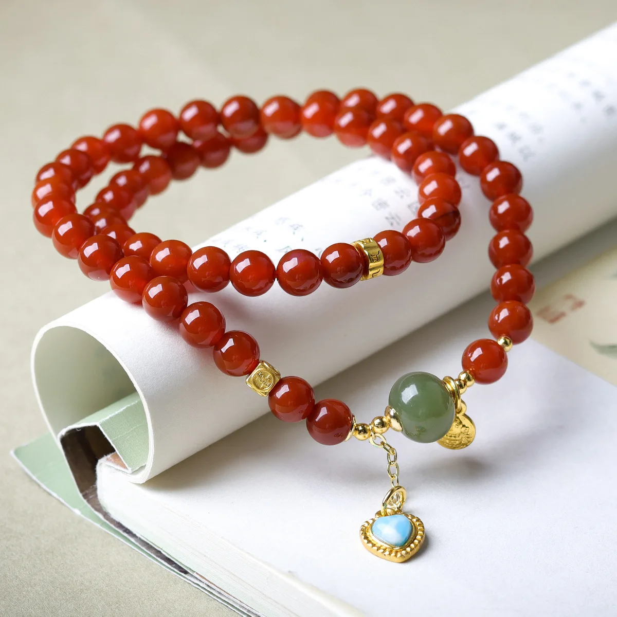 hand-woven-south-red-agate-national-style-double-loop-bracelet-original-wenju-and-tian-yuxin-chinese-handstring-girl