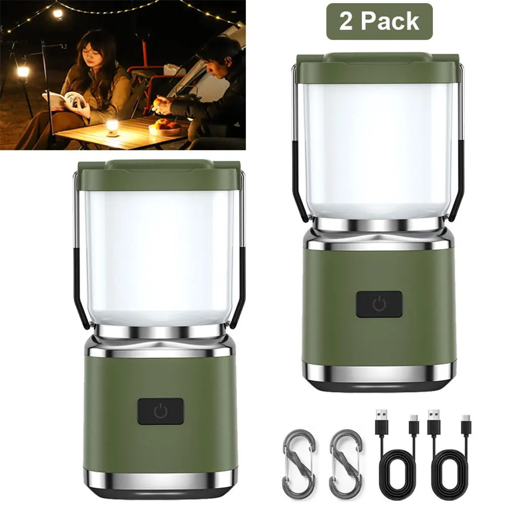 

2PCS 1000LM LED Camping Lanterns USB Rechargeable 4 Mode Outdoor Waterproof Flashlight for Camping, Hurricane, Emergency, Hiking