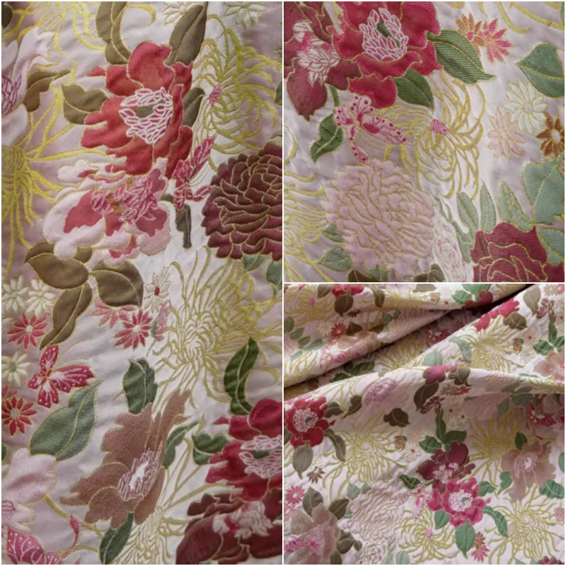 

1meter Brocade Fabric Pink Peony Woven Jacquard Chinese Style Satin Women Dress Qipao Hanfu Mamian Skirt Fabrics For Sewing