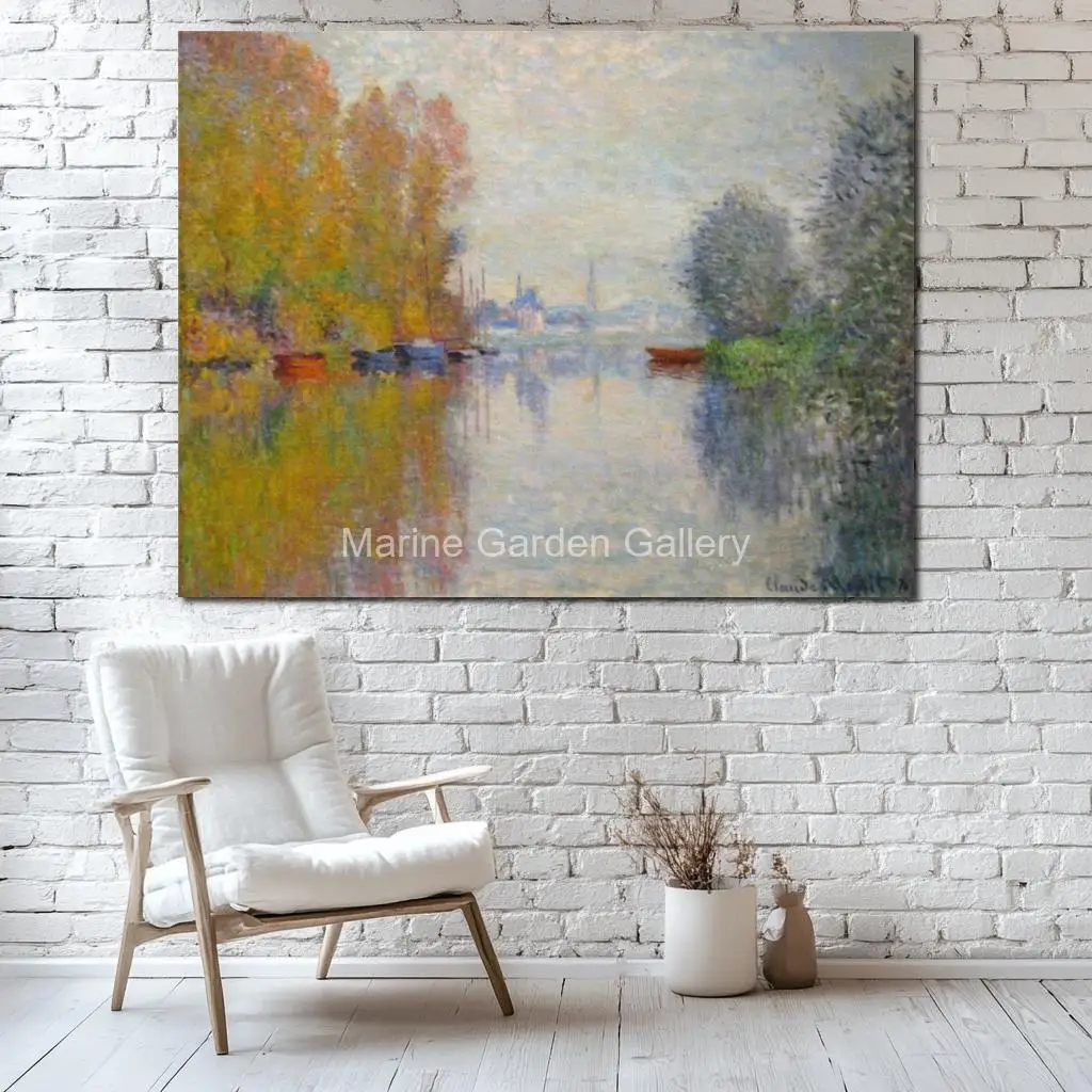 Abstract Autumn Seine Argenteuil Classic Oil Painting Canvas Claude Monet Handmade Masterpiece for Study Room Wall Decor