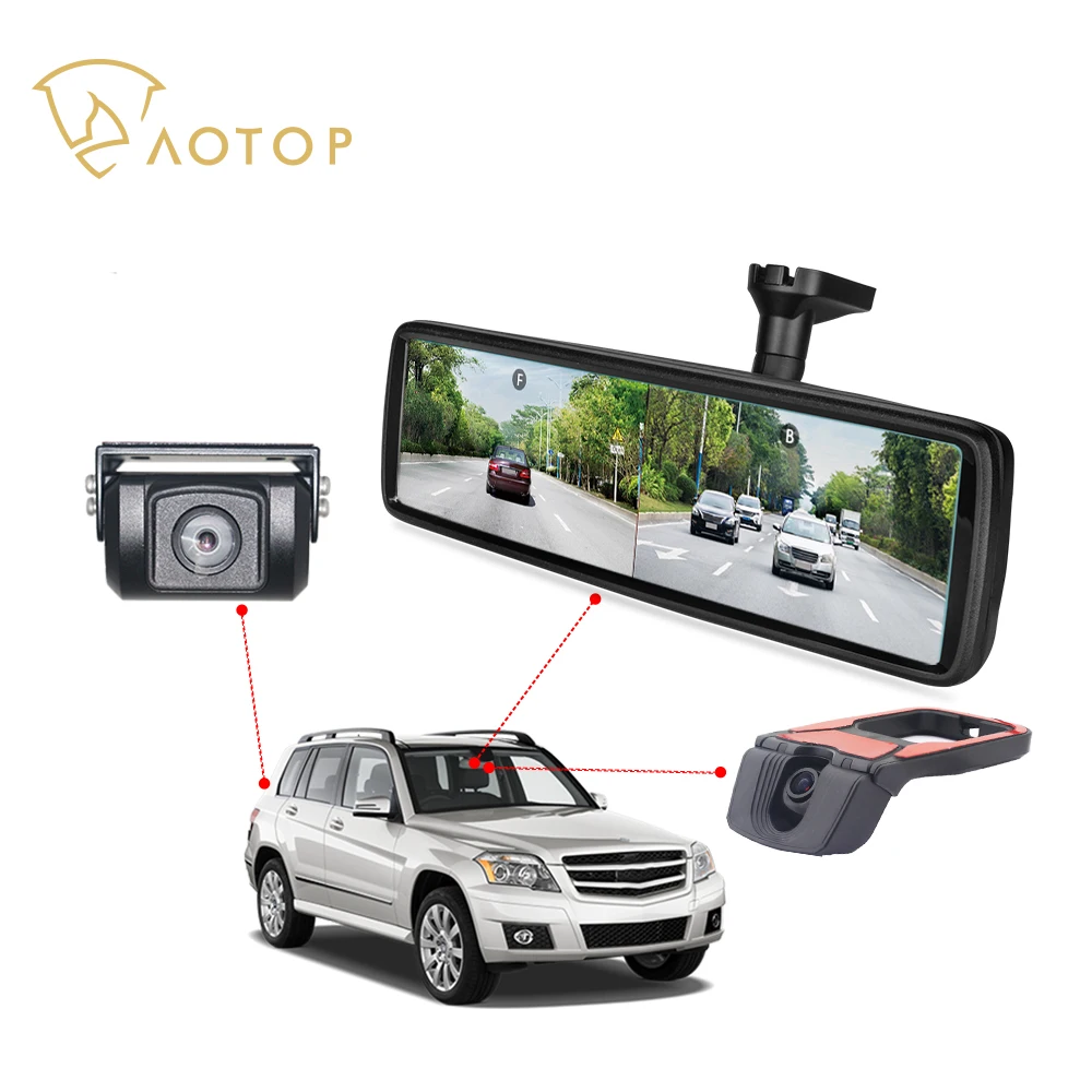 Touch Screen Smart Rear View DVR Mirror 2 Split View Dual Standalone Camera Front Dashcam Back Vision Reverse Parking Function