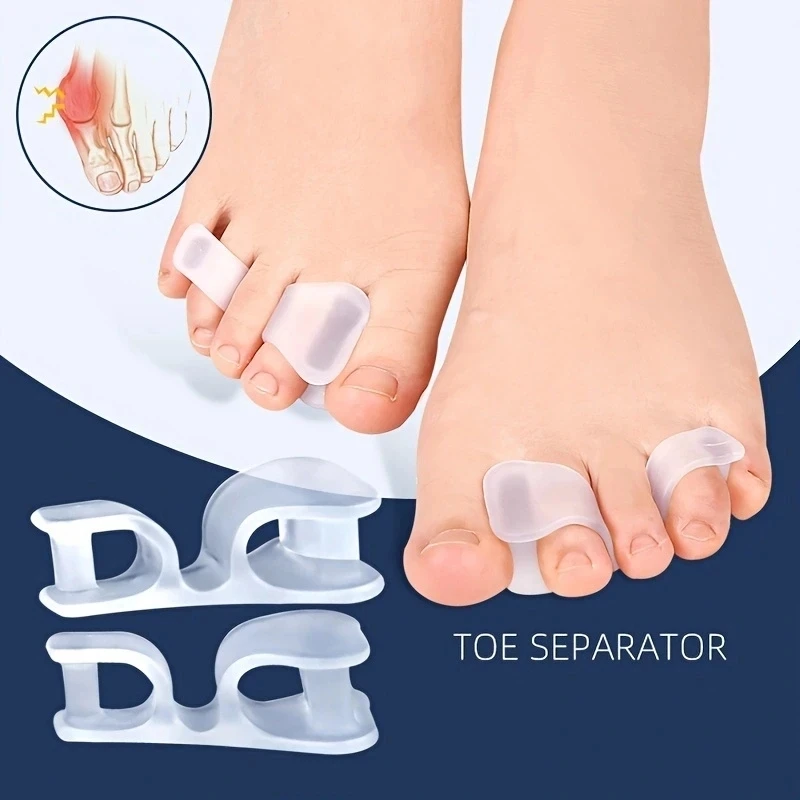 2pcs Hallux Valgus Foot Care Pedicure Silicone Gel Straightener Two Hole Toe Separator Fingers Protector Bunion Adjuster