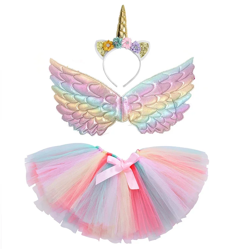 unicorn tutu skirt for girl Baby Girls birthday party Tulle Skirts Set Children Christmas Halloween Costumes with Wings