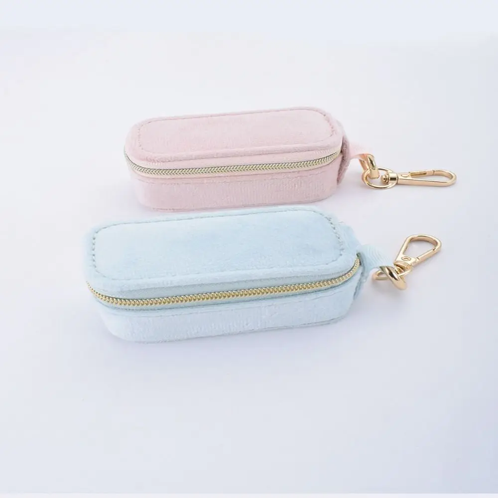 High Quality Velvet Mini Jewelry Boxes with Key Chain Hanging Type Jewelry Organizer Portable Zipper Jewelry Storage Case Travel