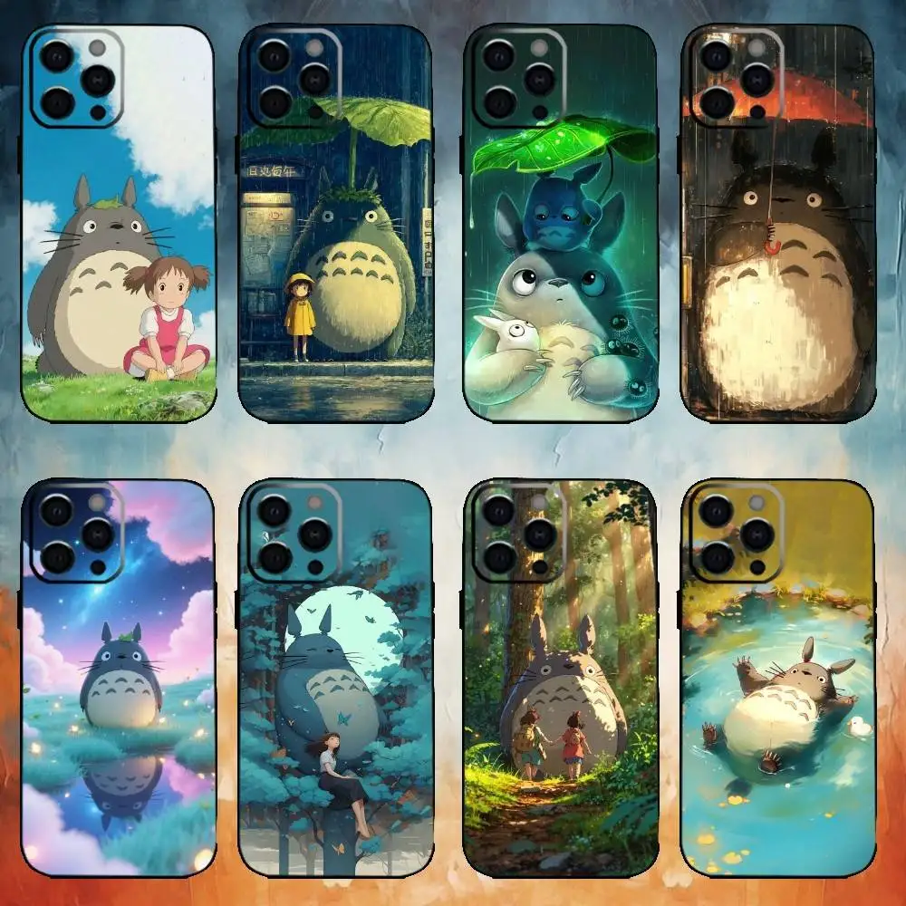 

H-Hot Anime Cute Totoroes Phone Case For iPhone17,16,15,14,13,12,11 Plus,Pro Max Soft Black Cover