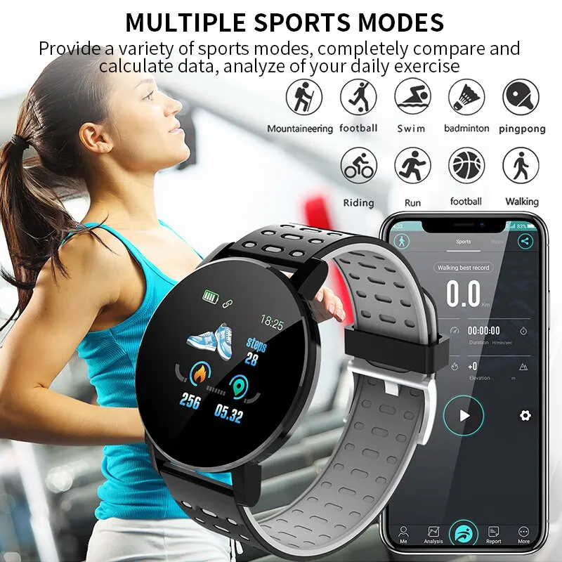 119 Plus Smart Watch Men Women WaterproofBluetooth Fitness Tracker Smartband Custom Wallpaper Sports Smartwatch for Android IOS