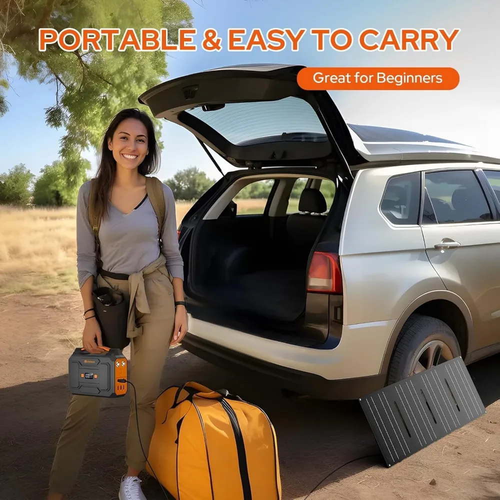 مولد طاقة شمسية محمول مع لوحة شمسية قابلة للطي بقدرة 40 وات ومخرج طاقة شمسية 100 وات للتخييم واحتياجات الطاقة الخارجية