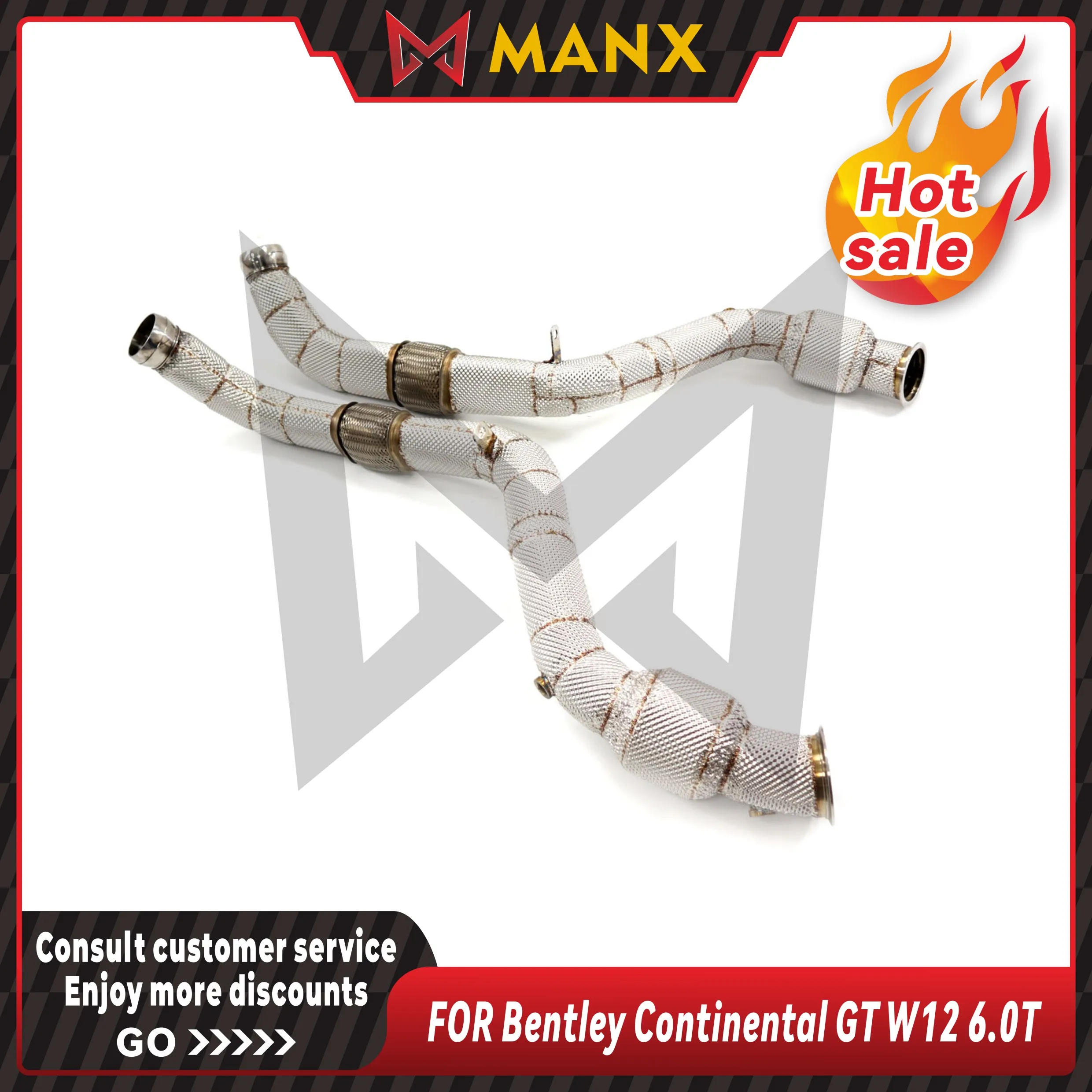 MANX Car Exhaust system for Bentley Continental GT W12 6.0T Catalyzed Downpipe Catless Downpipe Stainless steels exhaust pipe