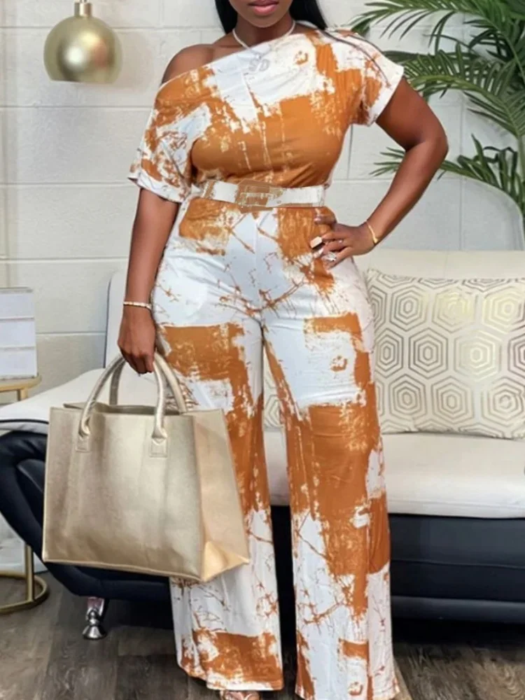 

Printed Polyester Plus Size Women's Straight Pants Thin Waist Slimming Commuter Essential Ladies Jumpsuit