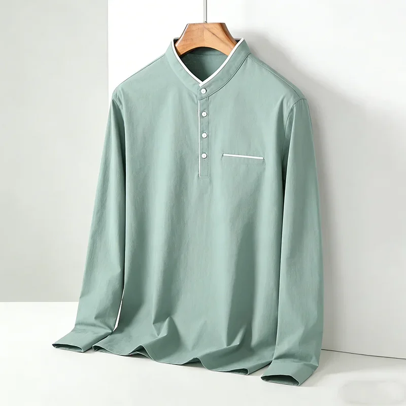 Men's Mandarin Collar Long Sleeve Shirt Regular Fit Casual Soft Breathable Fashion Trendy Daily Business Casual Top for Men
