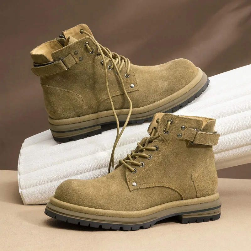 

Vintage Cow Suede Mens Boots Luxury Handmade Quality Comfortable 2026 Spring British Style Ankle Business Social Shoes Male