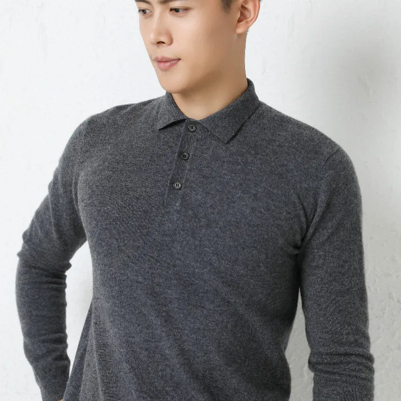 

Cashmere pullover men's sweater autumn/winter casual knitted loose POLO collar Tops thickened base 100% pure Cashmere Blouse
