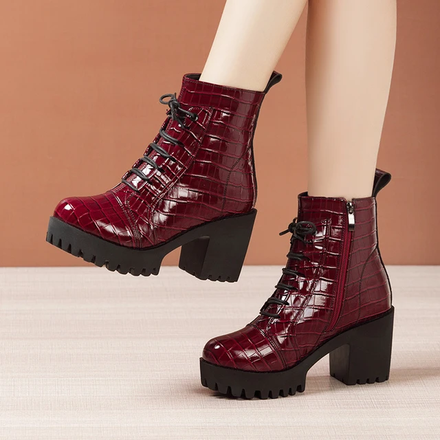 8cm Small Size 32 43 British Thick Bottom Platform Shoes Fall Winter 2024 Block High Heels Leather Short Ankle Boots for Women AliExpress