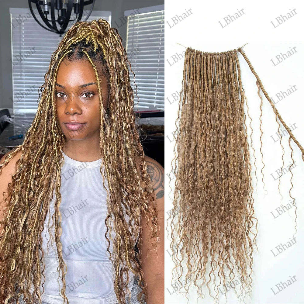 Crochê Locs Boho com cachos, Mel loira, Pré-looped, Luz Auburn Crochet, 26 ", 96 Vertentes, #27